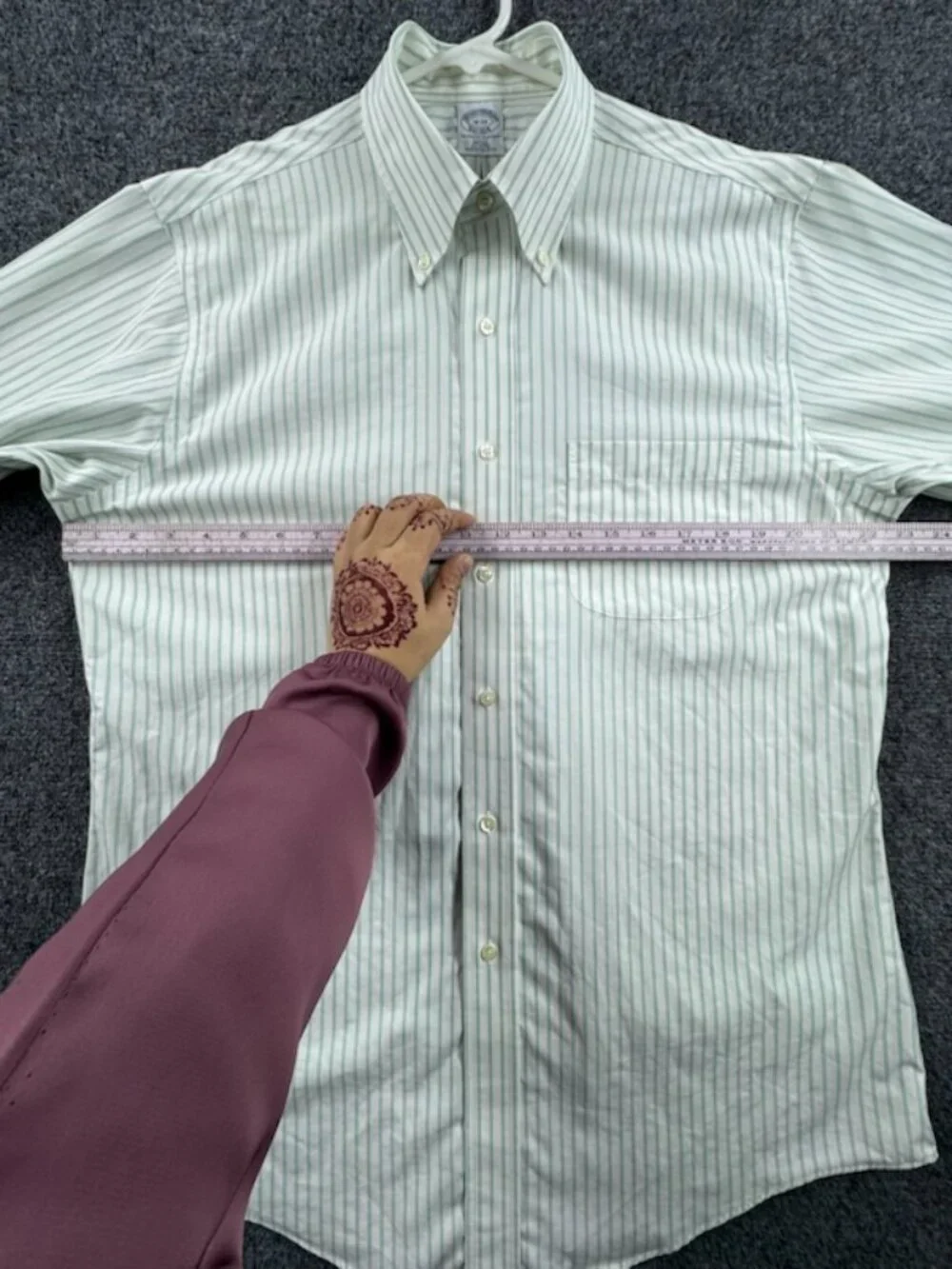 Brooks Brothers White Green 16 33 Slim Cotton Non-Iron Striped Button-Down Men